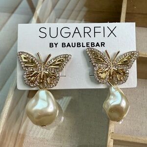 BaubleBar Gold‎ Butterfly Earrings with Pearl Drop
